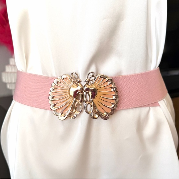 Vintage Pink Stretch Belt with Peacock Buckle main image 8